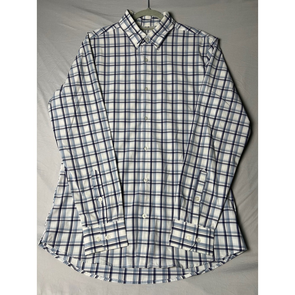 Mizzen+Main Leeward Collection Plaid Shirt Mens Large Blue White Stretch - Picture 2 of 7